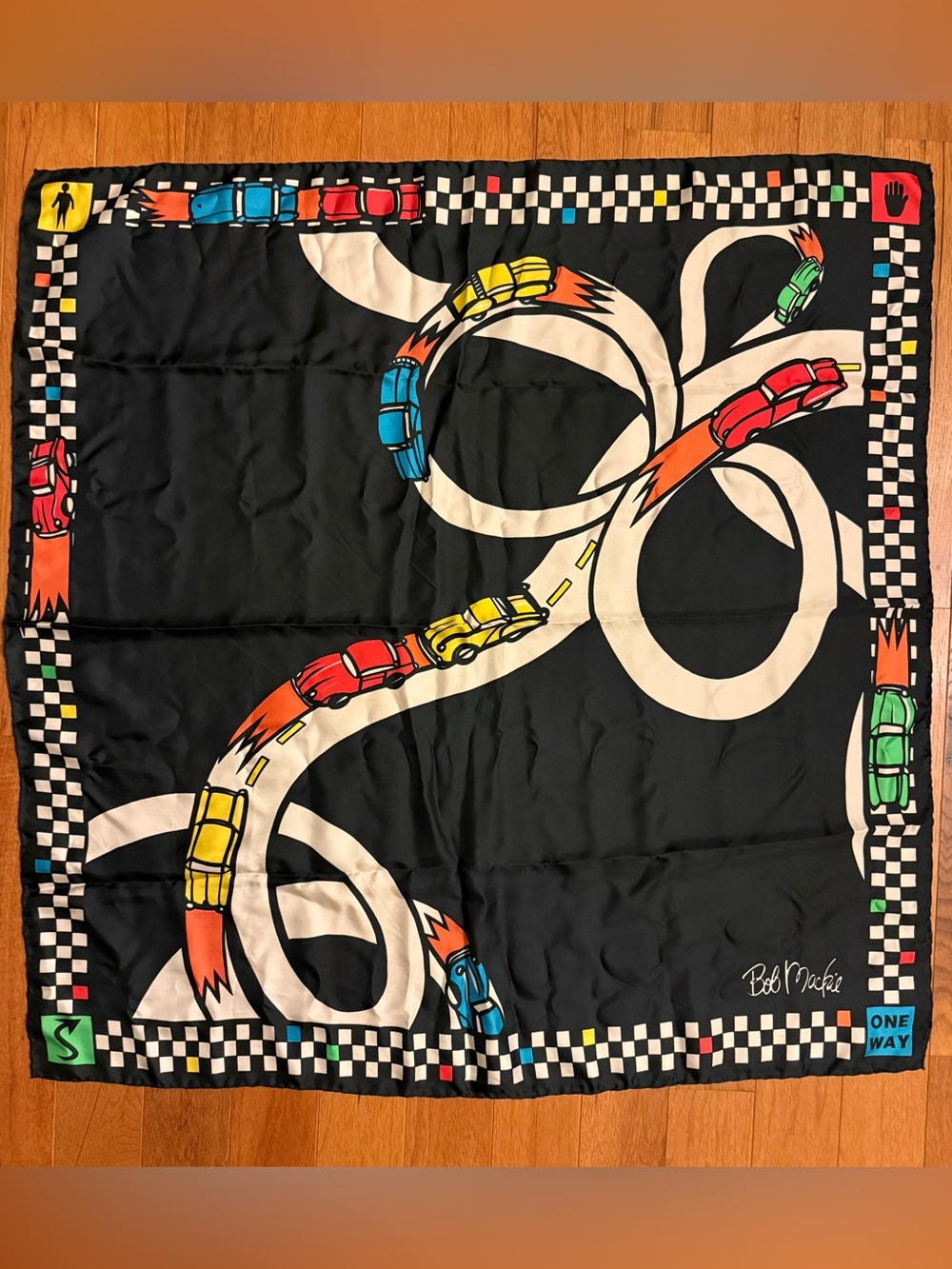 Bob Mackie “One Way” Cars and Freeway Silk Scarf